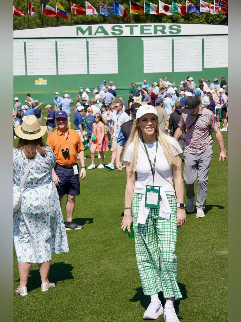 Green & White Plaid Wide-Leg Pants